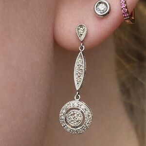 14k White Gold Diamond Dangle Drop Earrings